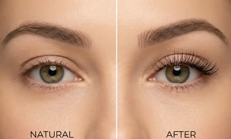 Avant après extensions de cils naturelles - Chouchoute-toi